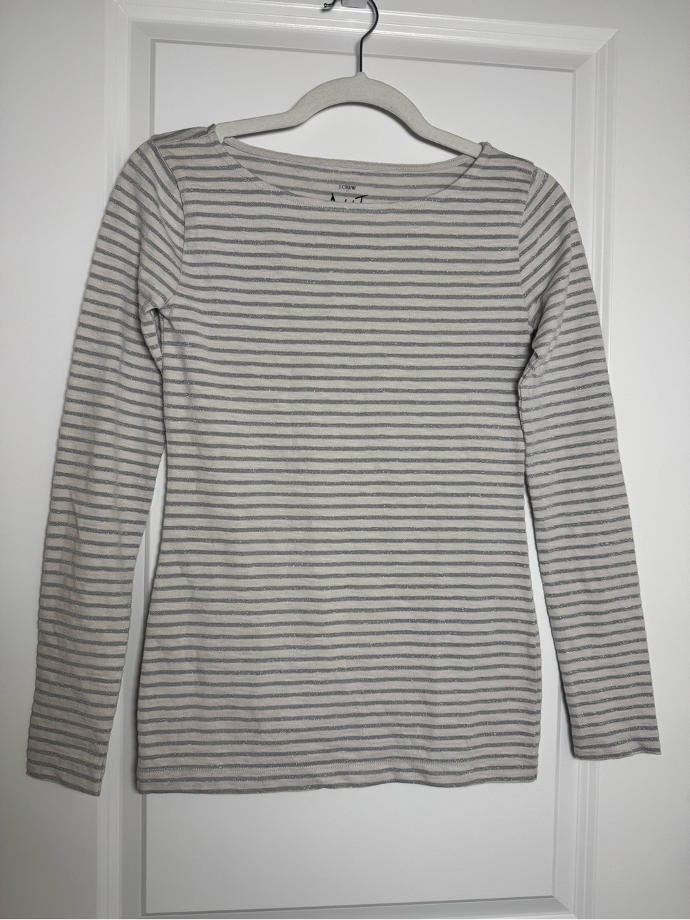 J. Crew Artist T long sleeve with metallic stripes white and gray XXS
